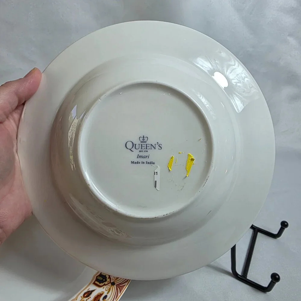 TWO Queens Imari Rim Soup Bowls Green Blue Diamond Band Floral Arches